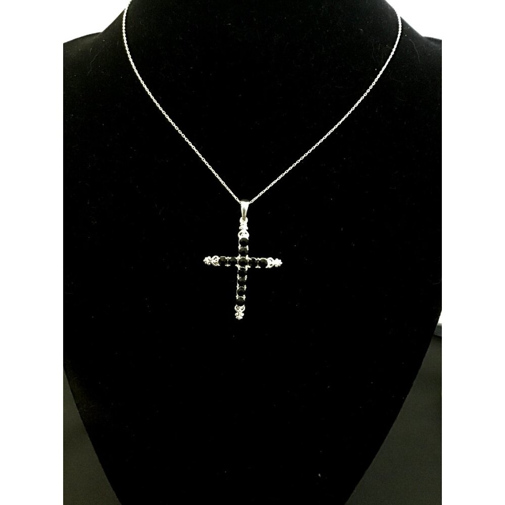 Sterling Silver D’Joy Black Crystal Cross Necklace - Picture 3 of 6